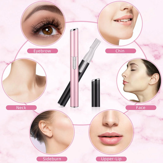 Electric Eyebrow Trimmer Women Face Razors Mini Shaver Battery Operated Small Facial Hair Remover with Comb Personal Epilator for Face Neck Fuzz Lips Body Arms Leg
