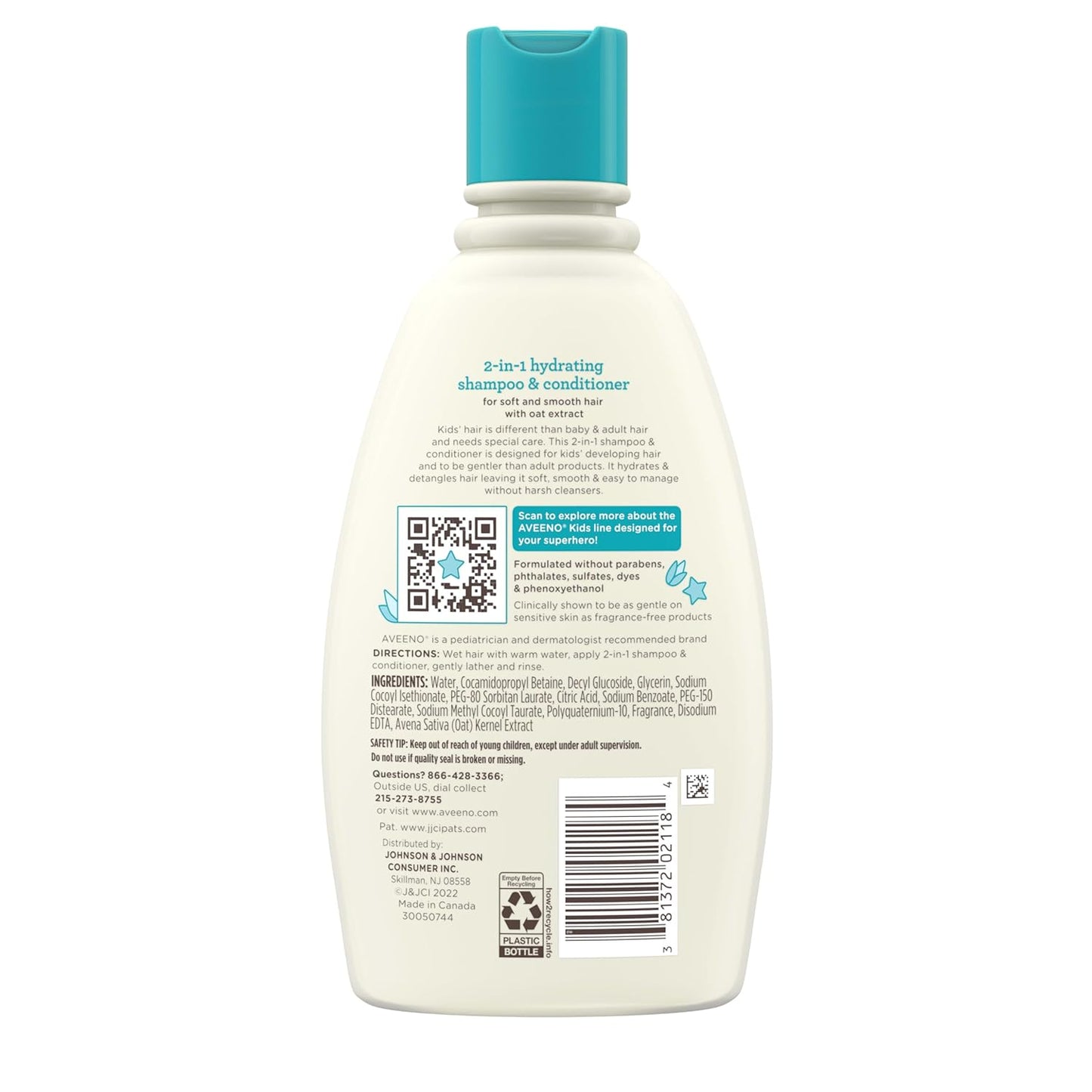 Aveeno Kids 2-In-1 Hydrating Shampoo & Conditioner, Gently Cleanses, Conditions & Detangles Kids Hair, Formulated with Oat Extract, for Sensitive Skin & Scalp, Hypoallergenic, 12 Fl. Oz