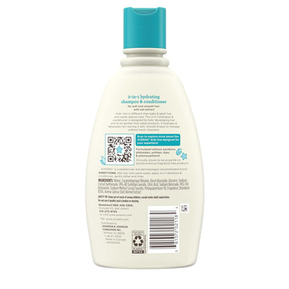 Aveeno Kids 2-In-1 Hydrating Shampoo & Conditioner, Gently Cleanses, Conditions & Detangles Kids Hair, Formulated with Oat Extract, for Sensitive Skin & Scalp, Hypoallergenic, 12 Fl. Oz