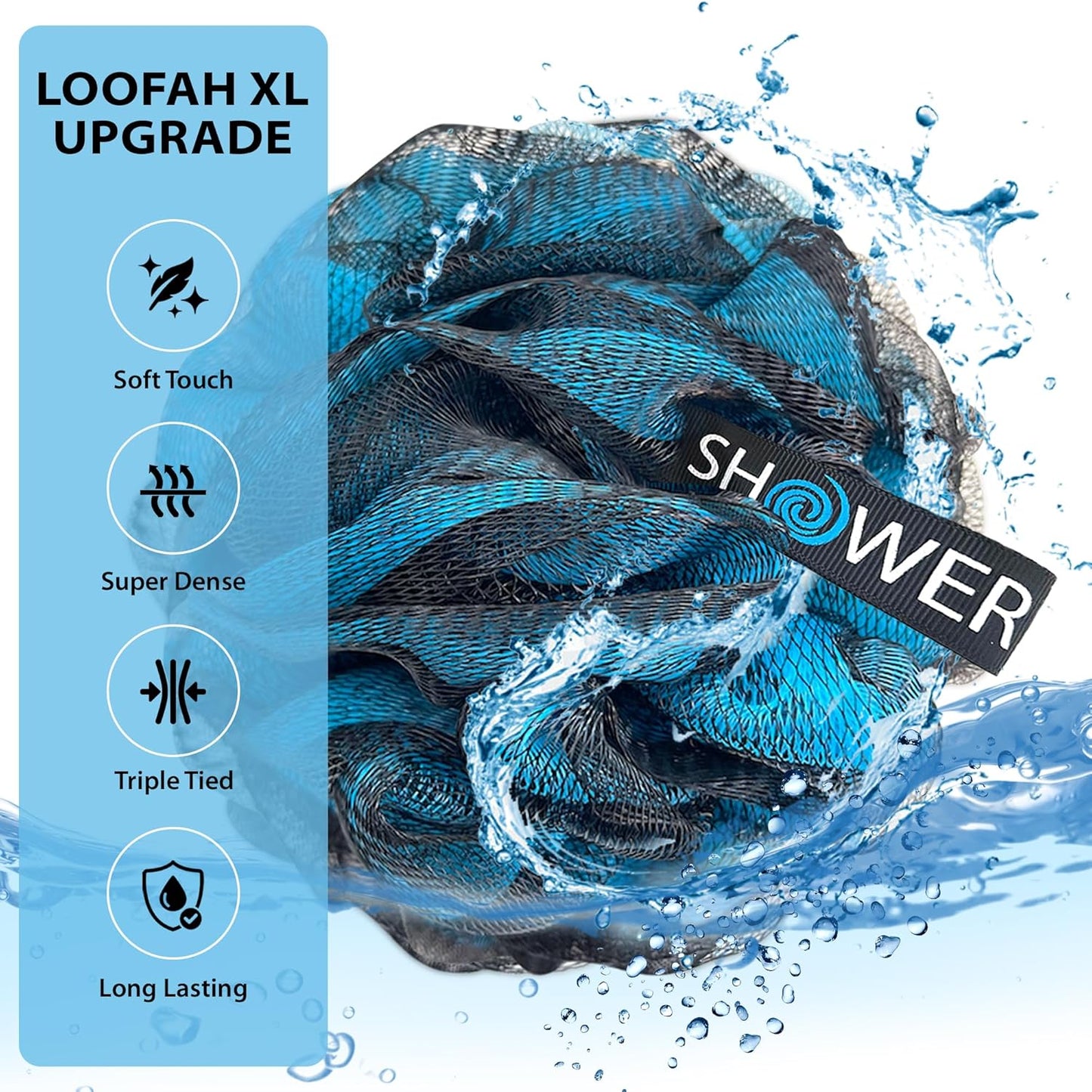 Loofah-Charcoal Bath-Sponge-Color-Set Xl-75G Extra Large 4 Pack, Soft Mesh Black Loufa Puff - Exfoliating Body Scrubber for Women and Men: Soothing Face & Body Exfoliator