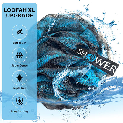 Loofah-Charcoal Bath-Sponge-Color-Set Xl-75G Extra Large 4 Pack, Soft Mesh Black Loufa Puff - Exfoliating Body Scrubber for Women and Men: Soothing Face & Body Exfoliator