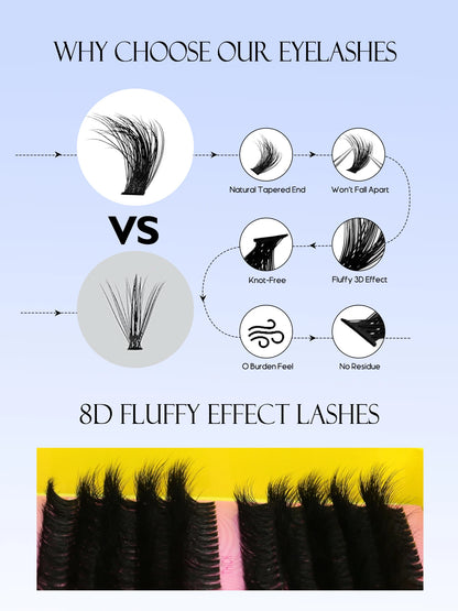GROINNEYA Cluster Lashes Kit Individual Lashes Volume Mixed Tray 3D Faux Mink Lashes Wispy Eyelash Extension Makeup