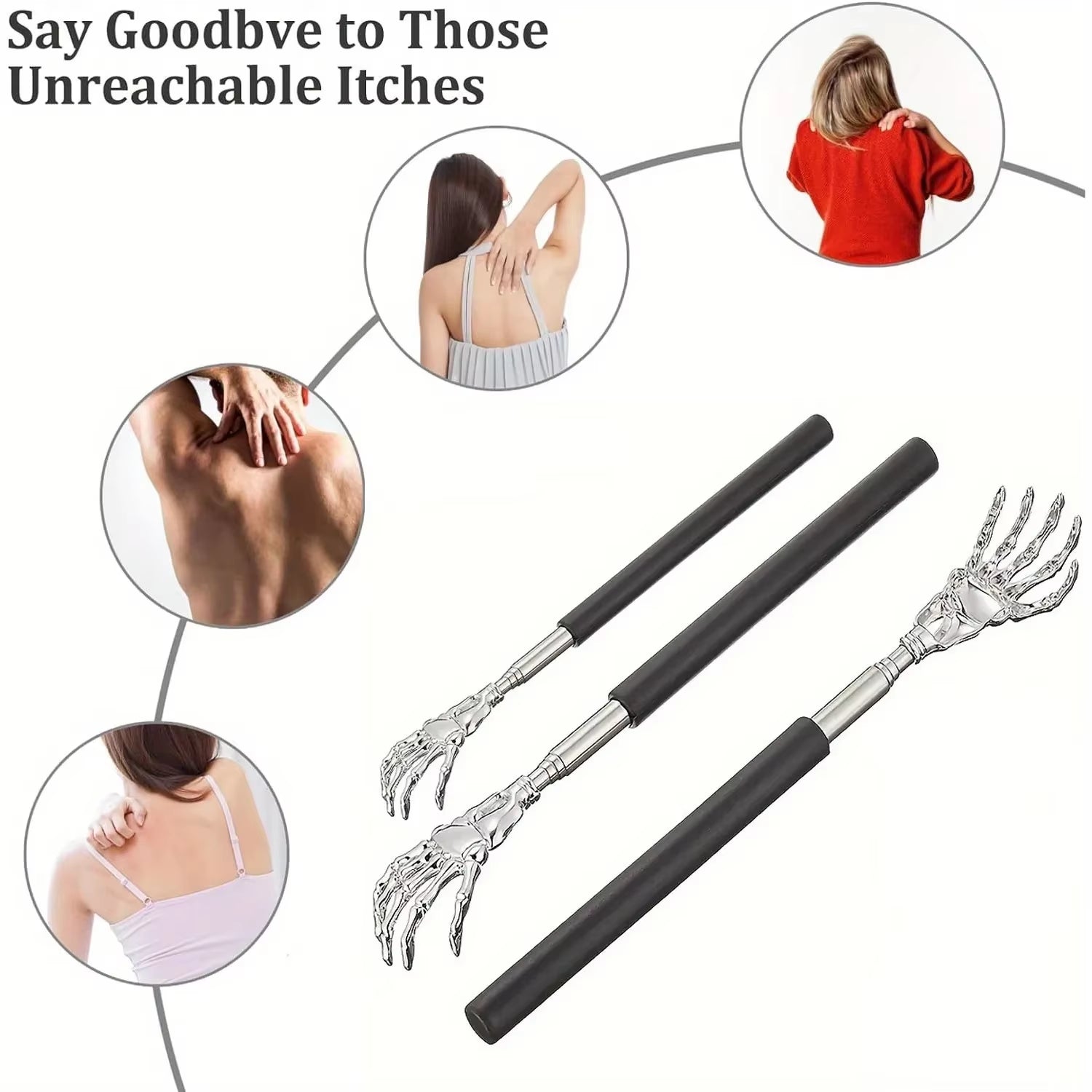 Portable Stainless Steel Telescopic Back Scratcher Extendable Scratcher Back Massager Tool for Blood Circulation Relax Health
